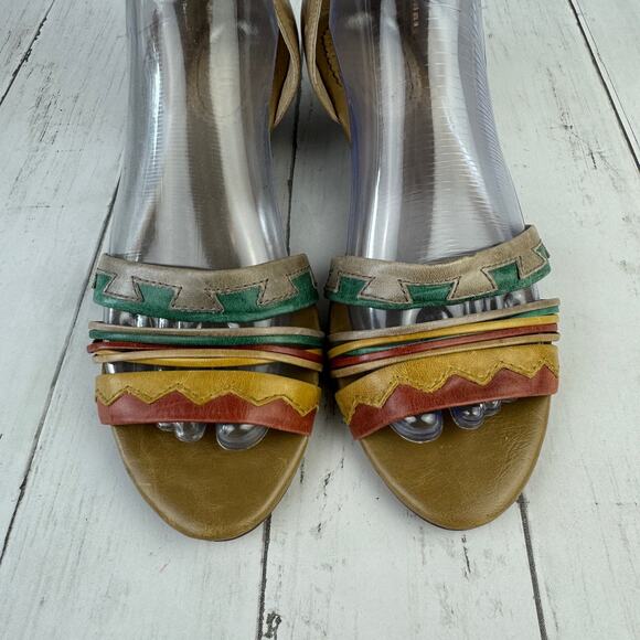 Anthropologie Latigo Colorful Leather Southwestern Pancho Wedge Sandal Size 10 - Picture 4 of 14